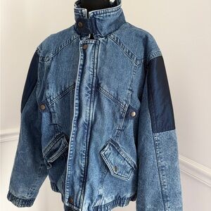 Vintage Acid Wash Denim Bomber Jacket Funky Lining Size M grandpacore indie